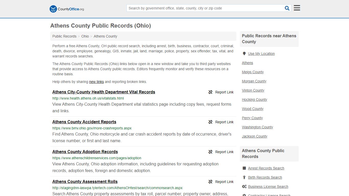 Athens County Public Records (Ohio) - County Office